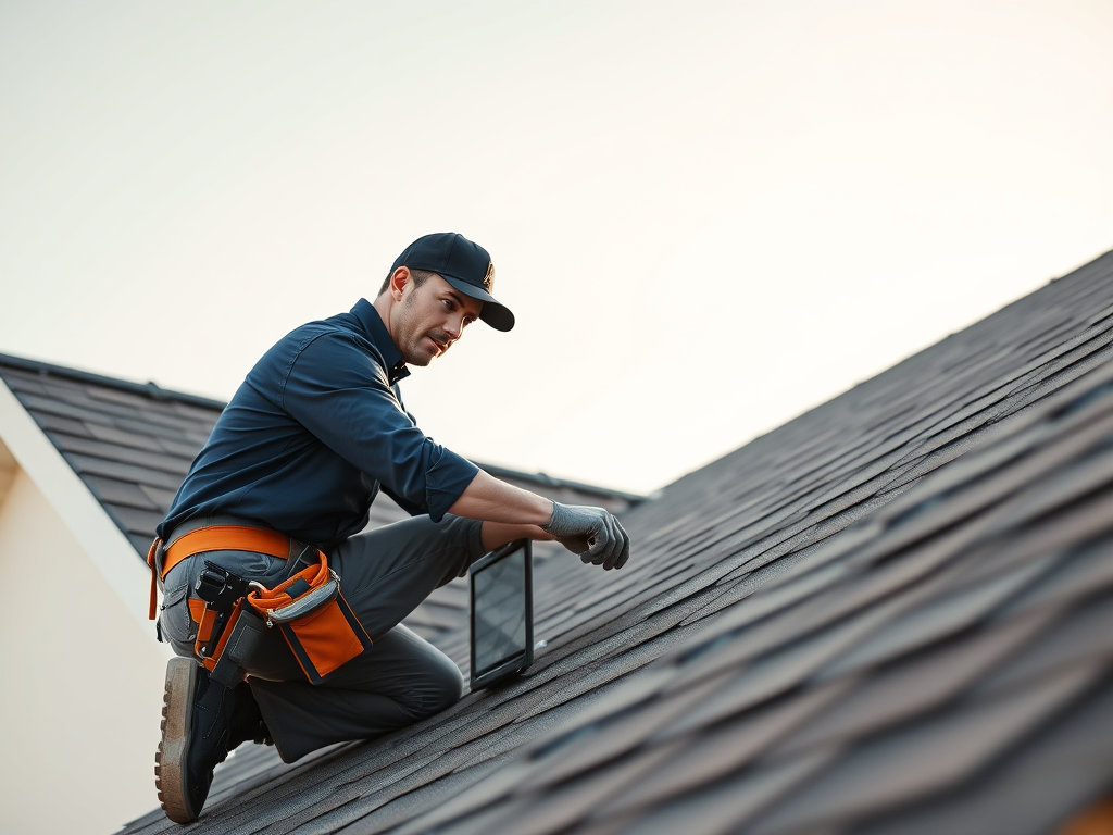 Roofer working on a residential roof